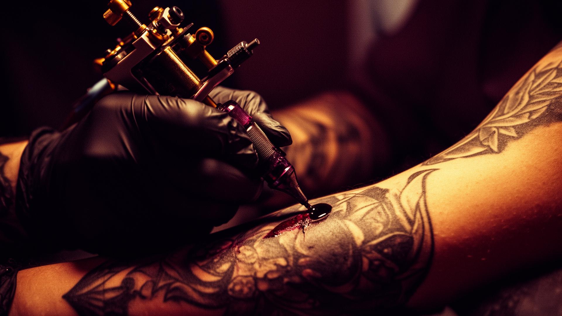 Professional tattoo artist at work