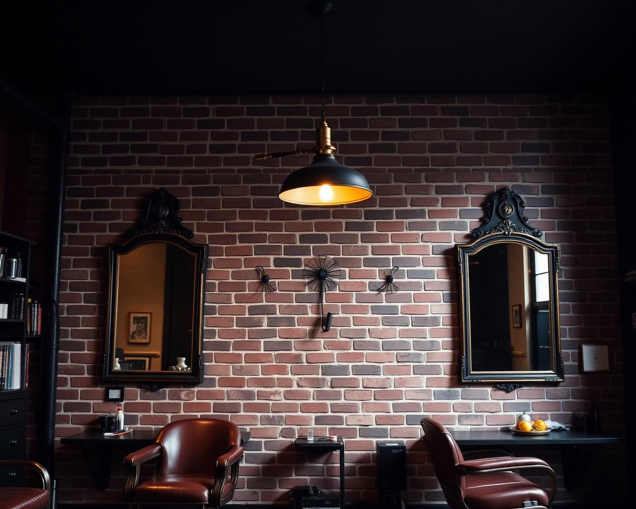 Exposed brick wall and mirrors