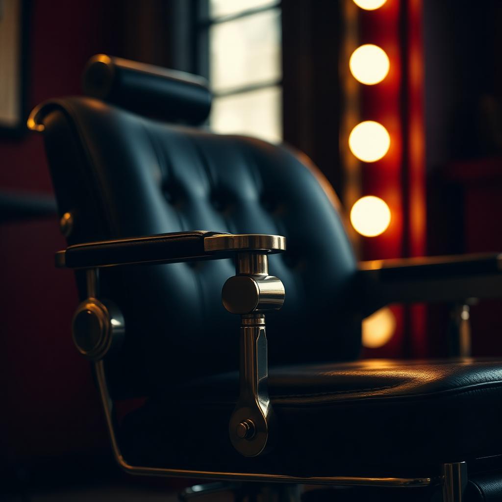 Detail of leather barber chair
